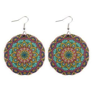 New! Mandala 144 Earrings Hand Painted on Wooden Disk